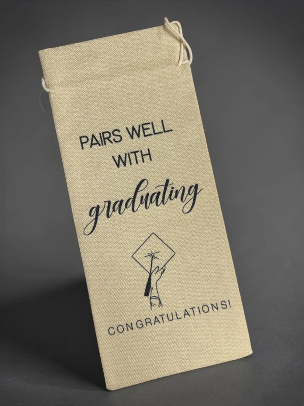 Graduation Linen Wine Bag Gift Set w Card & Envelope NIP
